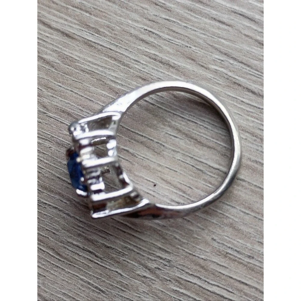 90's Cocktail Ring Blue & Cubic Zirconia Stones Sz 9.5